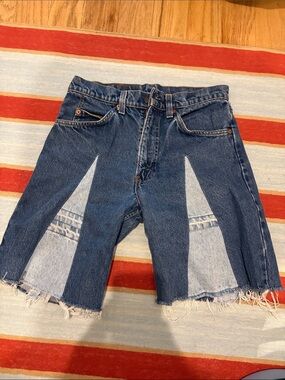 Reworked Vintage Levi's Two-Tone Blue Patchwork Long Denim Shorts
